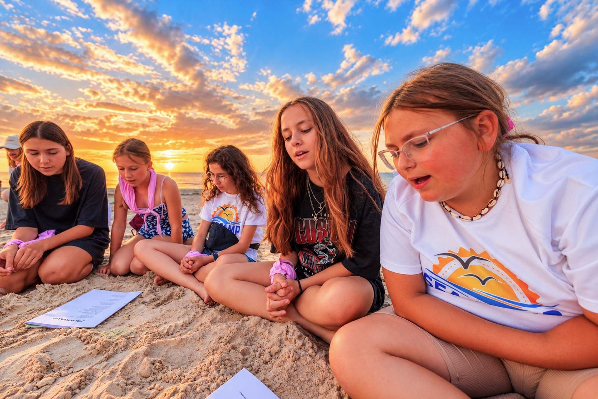 Dziewczynki śpiewają na plaży w Łebie