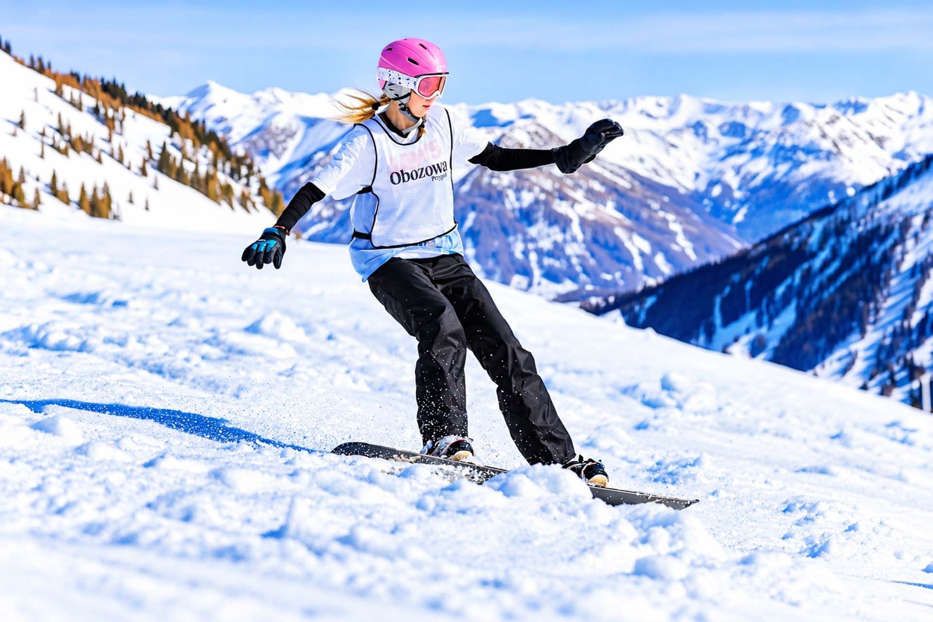 Snowboard Pro Italy dziewdzynka na snownoardzie zjeżdżająca ze stoku