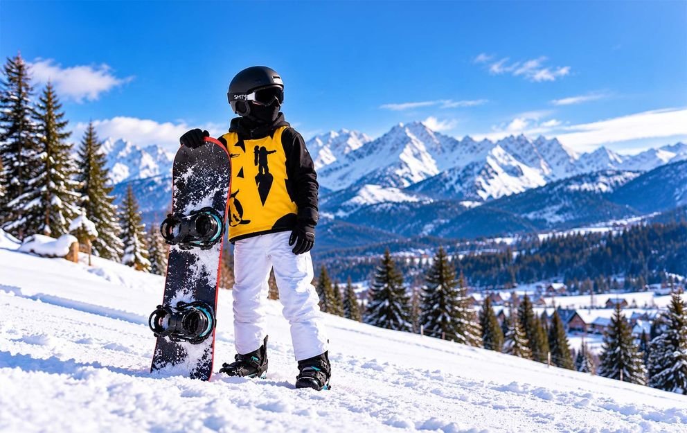 Snowboardzista na stoku we Włoszech