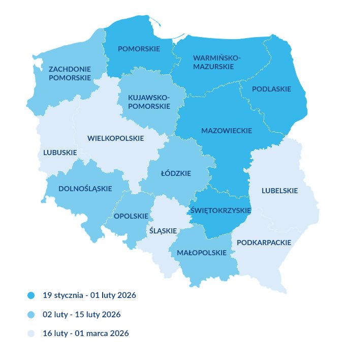 mapa - ferie zimowe 2026