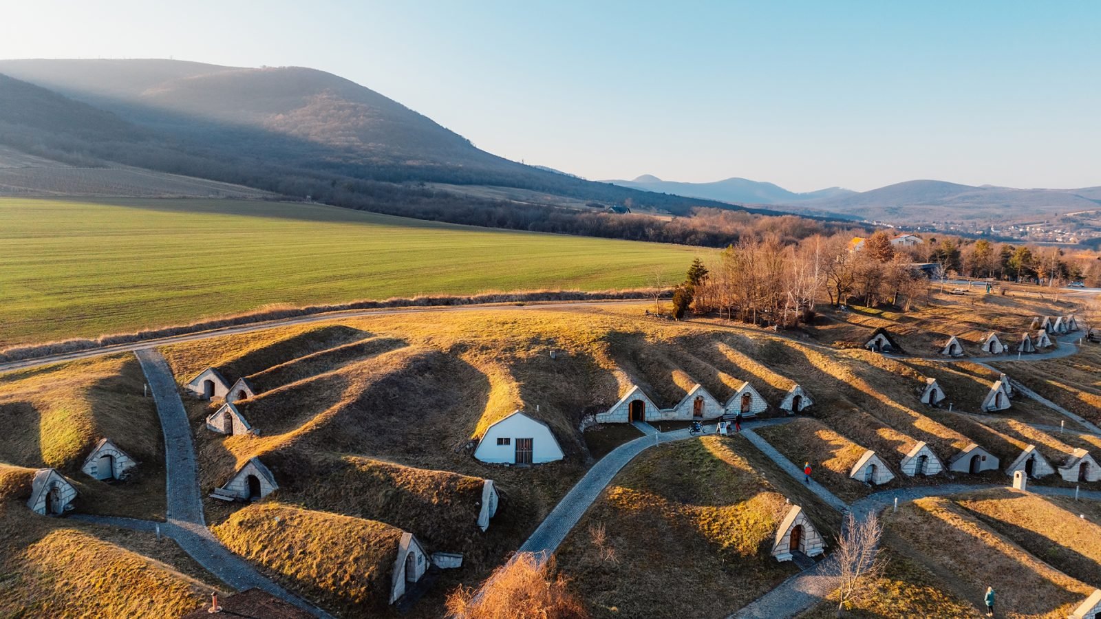 Tradycyjne piwnice z winami w Hercegkut koło Sárospatak, region Tokaj na Węgrzech. Wzgórze Guzikowe