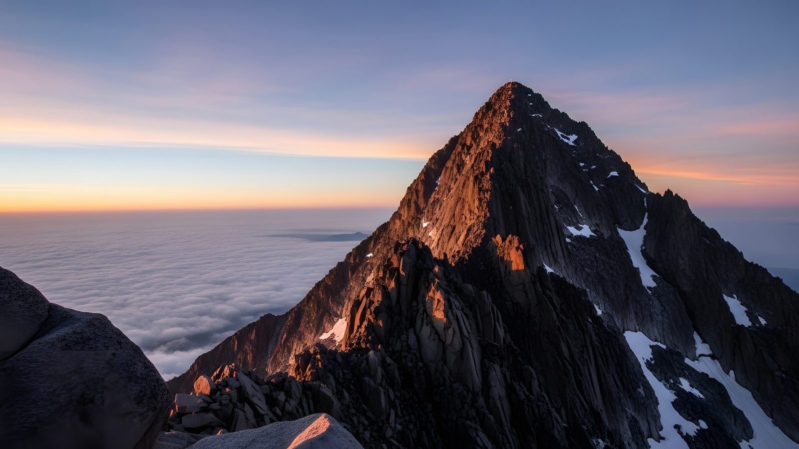 Szczyt Puncak Jaya nad chmurami.