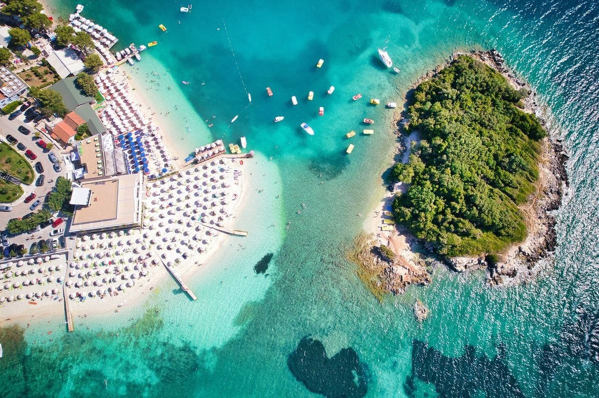 Aerial view of a beach in Albania