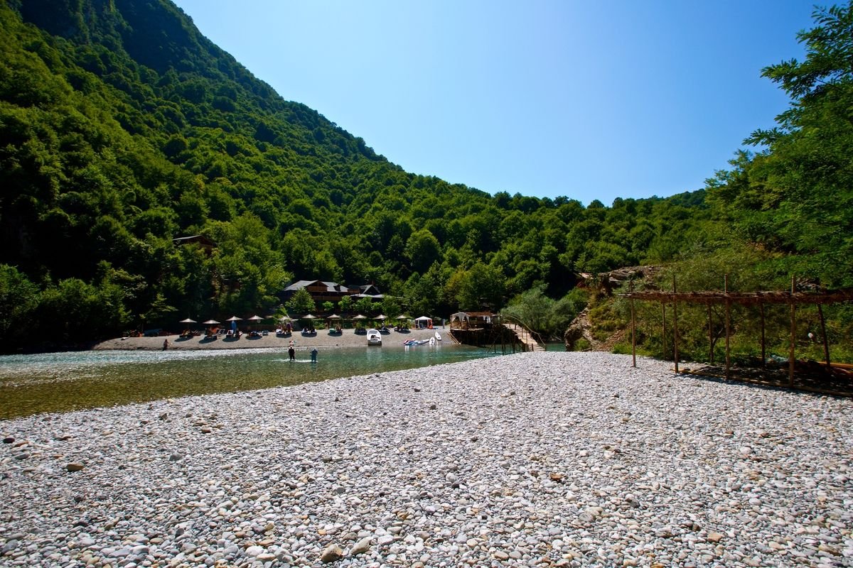 Beach on lake Koman in Albania