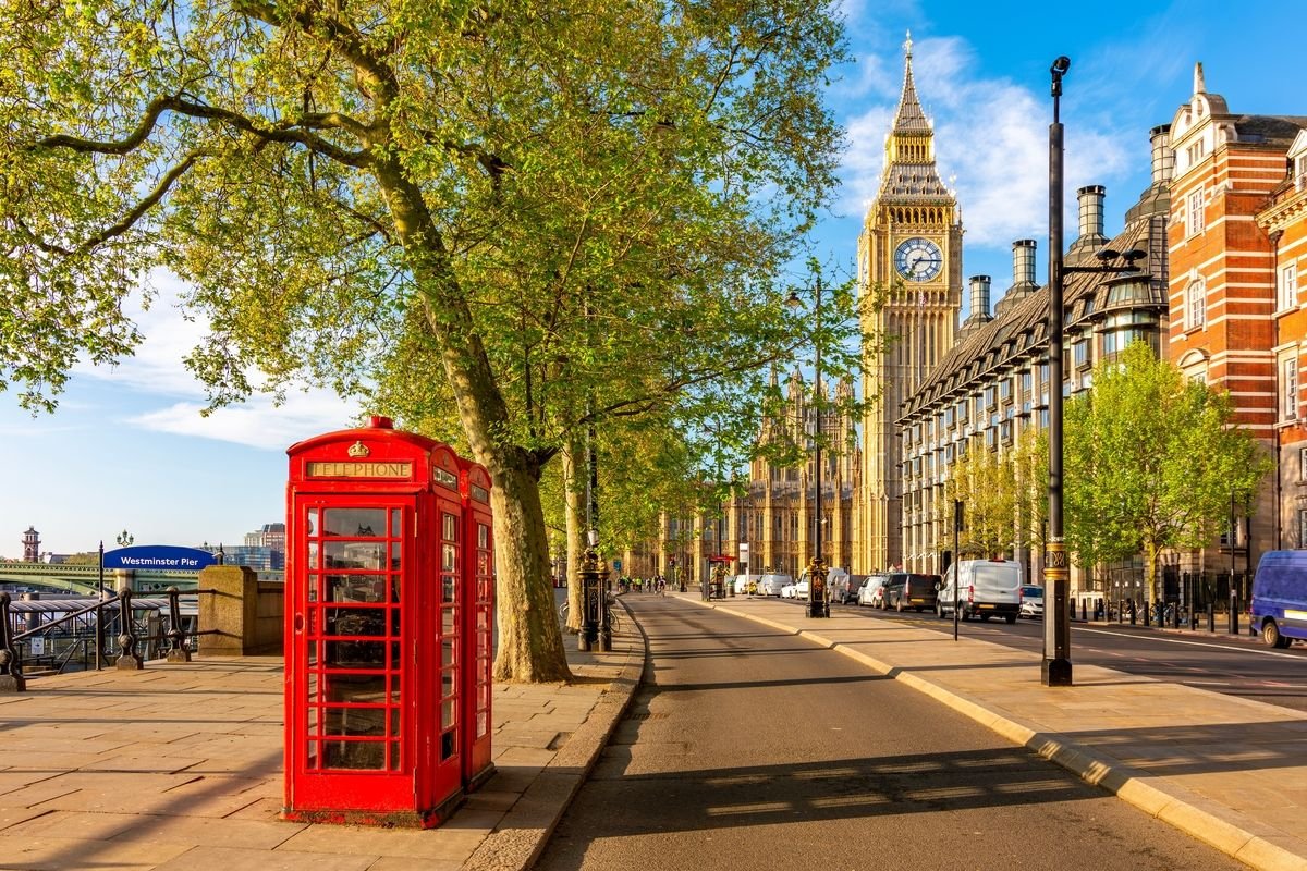 A distinctive telephone box in London