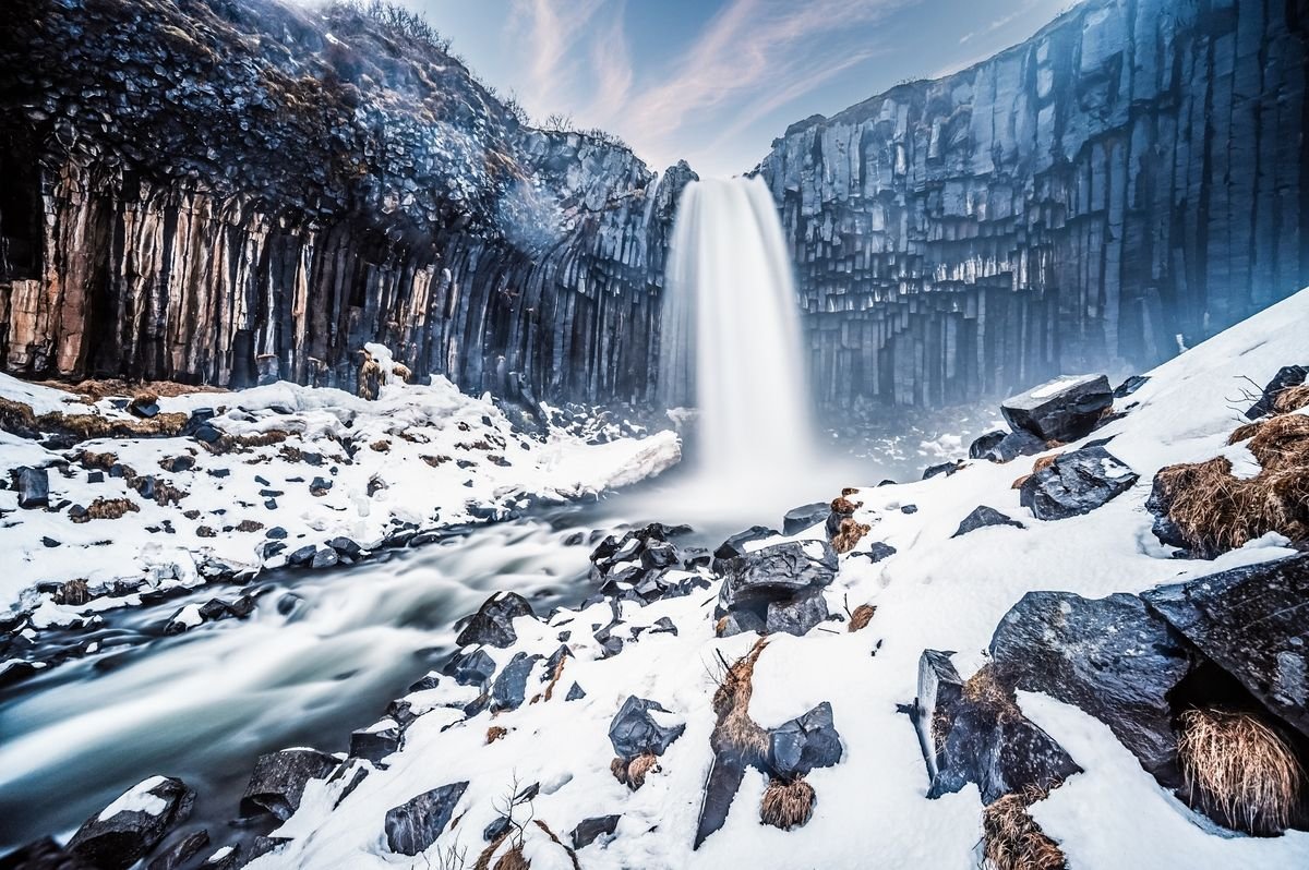 waterfall Svartifoss in Iceland