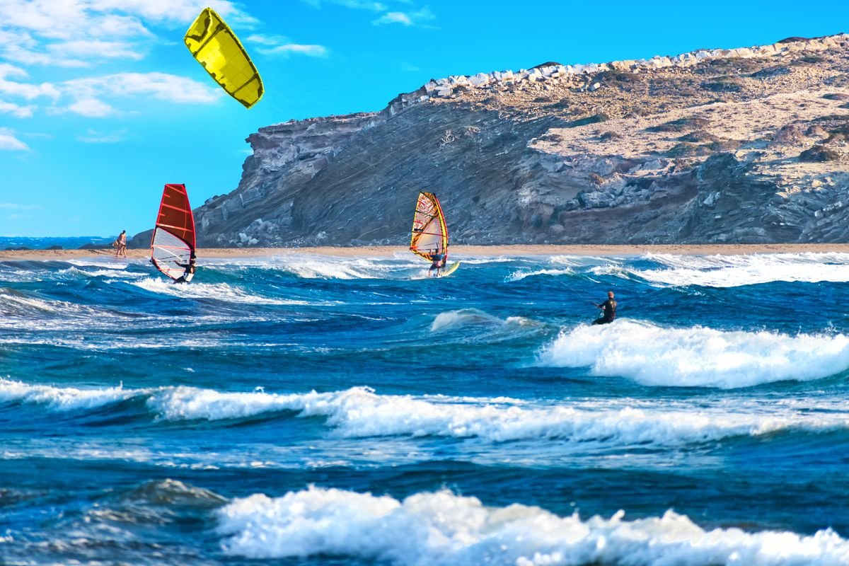 Windsurfing na Rodos na plaży Prasonisi