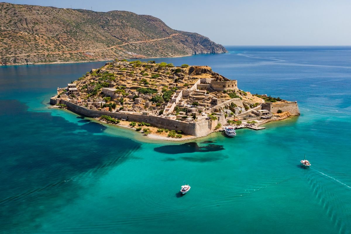The island of Spinalonga is located off the coast of Crete in Greece