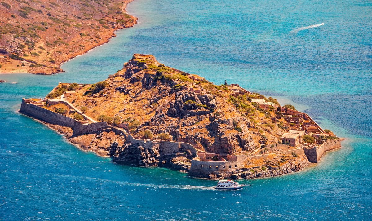 An island in Greece during a hot summer