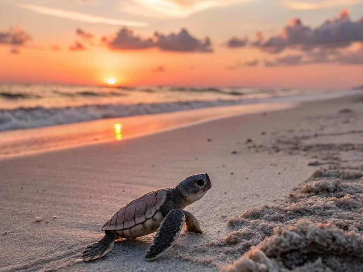 mały żółw caretta caretta na plaży