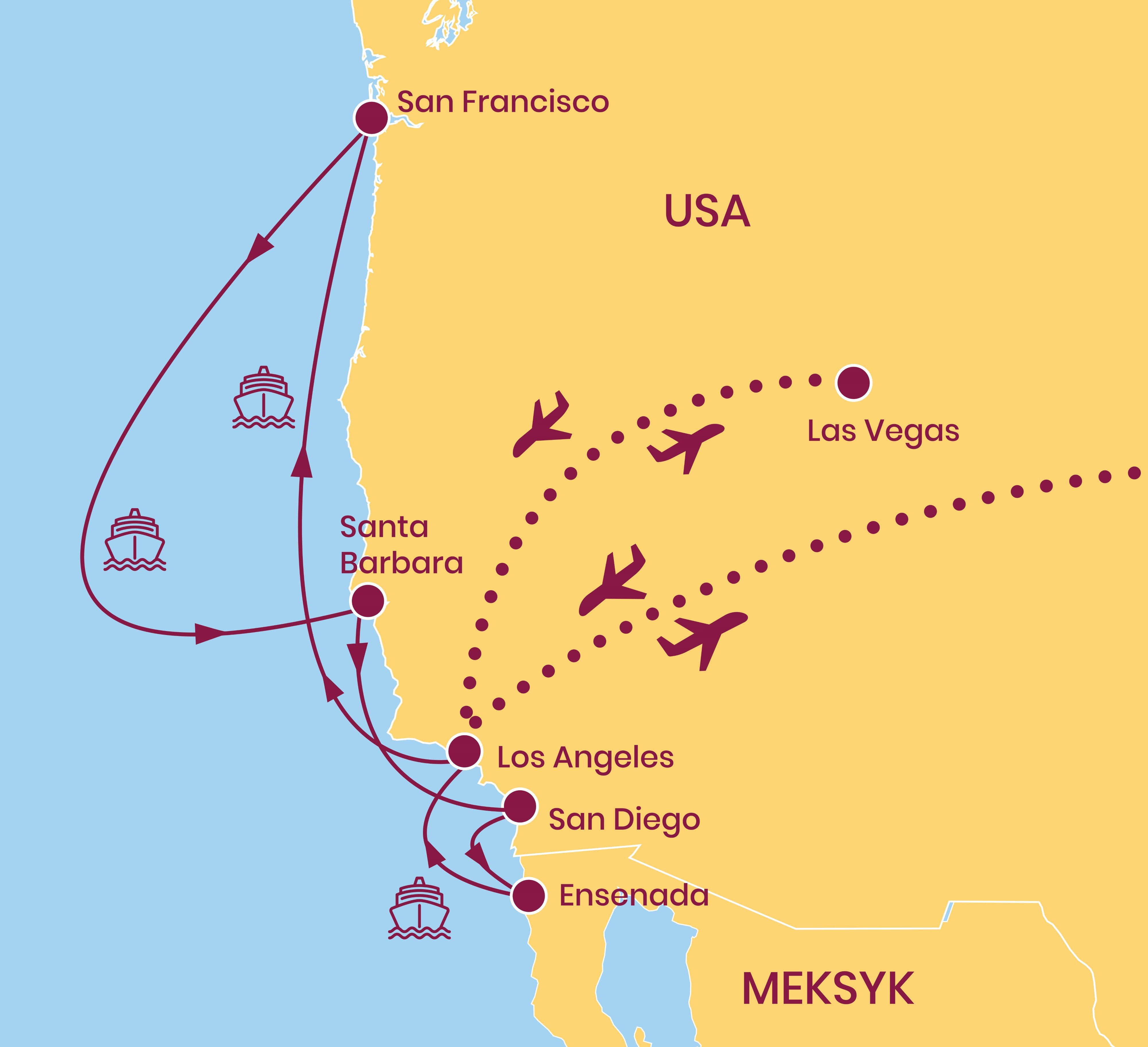 ameryka północna kalifornia rejs trasa